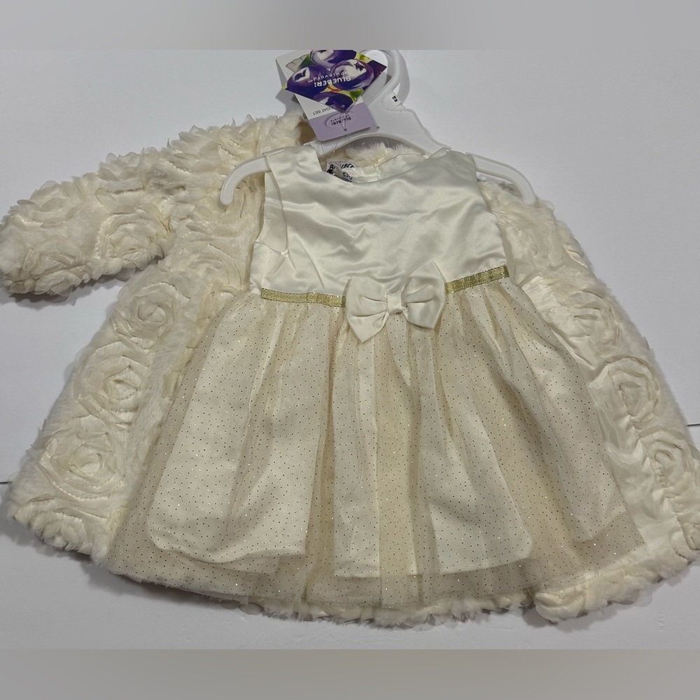 Blueberi Boulevard 18M Infant Girl 2 Pc Set Cream Coat and Dress Set NWT